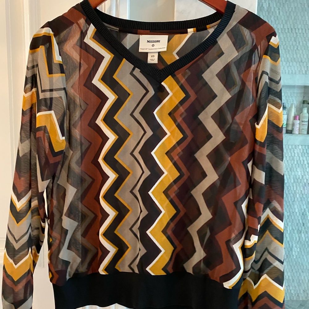 Zig Zag Pattern Sheer Blouse - image 1